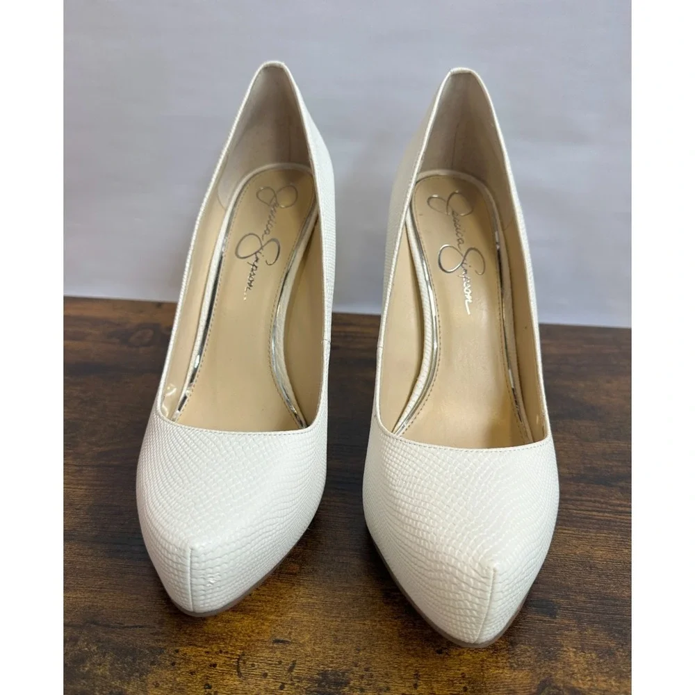 Jessica Simpson Parisah Cream Faux Snakeskin Textured Platform Pumps Heels 11 M - Picture 6 of 16